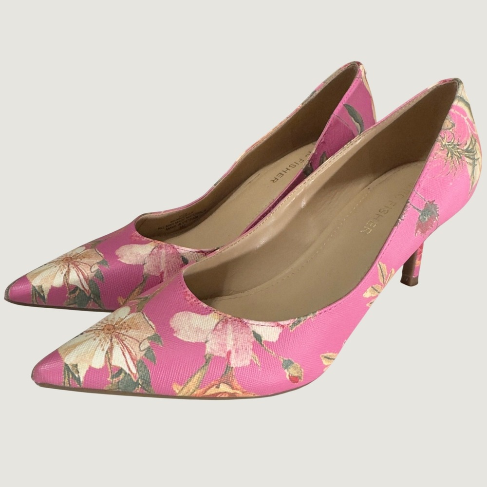 3204 | Marc Fisher Abode2 Floral Pointed Toe Kitten Heel Pumps Pink Women 5.5